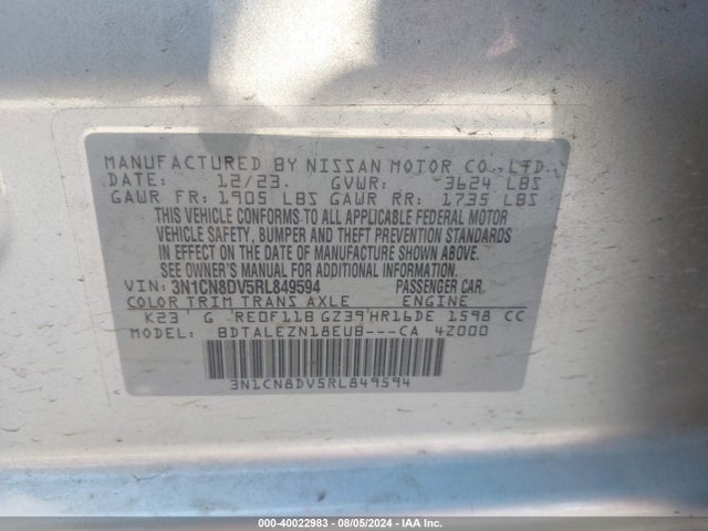 Nissan Versa 1.6 S 2024 3N1CN8DV5RL849594 Image 9