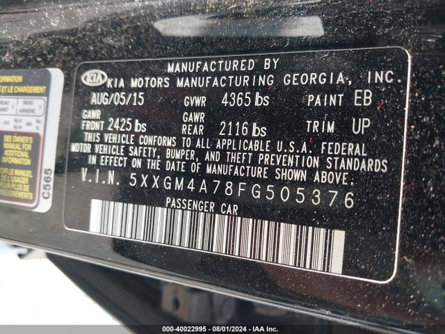 KIA Optima Lx 2015 5XXGM4A78FG505376 Image 9