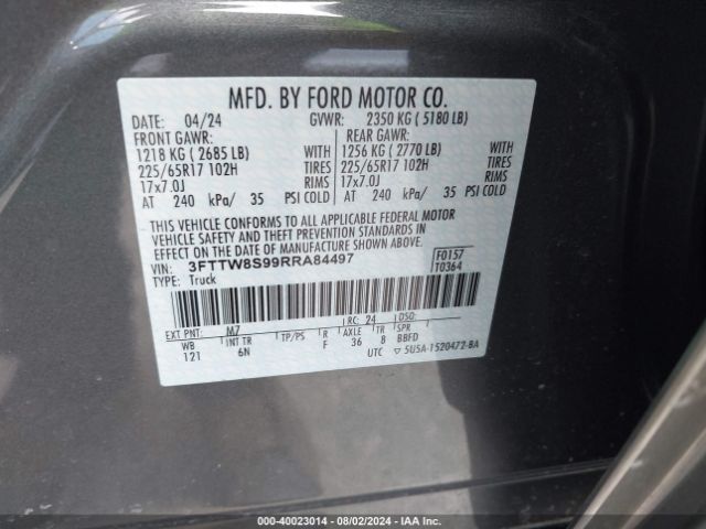 3FTTW8S99RRA84497 Ford Maverick Lariat