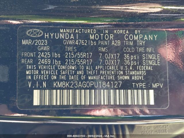 KM8K23AG0PU184127 Hyundai Kona Electric Se