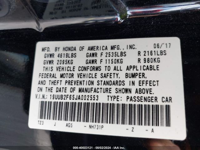 19UUB2F65JA002553 Acura Tlx Tech   A-spec Pkgs
