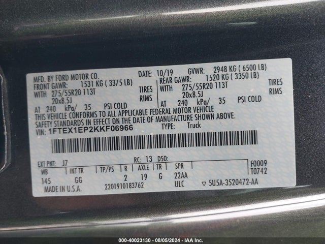 Ford F-150 Xl 2019 1FTEX1EP2KKF06966 Image 9