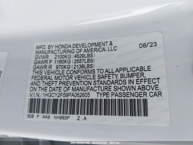 1HGCY2F59PA062605 Honda Accord Hybrid Sport