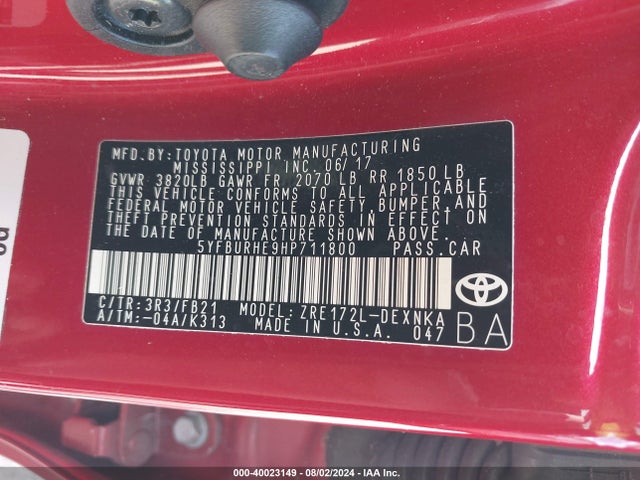 Toyota COROLLA LE 2017 5YFBURHE9HP711800 Image 9