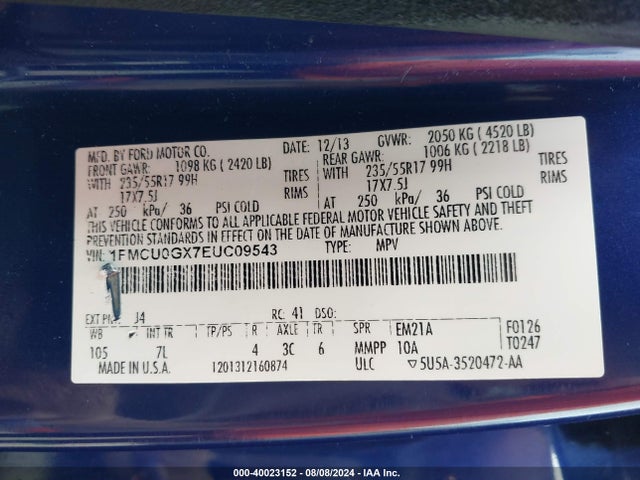 Ford ESCAPE SE 2014 1FMCU0GX7EUC09543 Image 9
