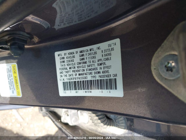 Honda Accord Ex-l V-6 2015 1HGCR3F81FA005083 Image 9