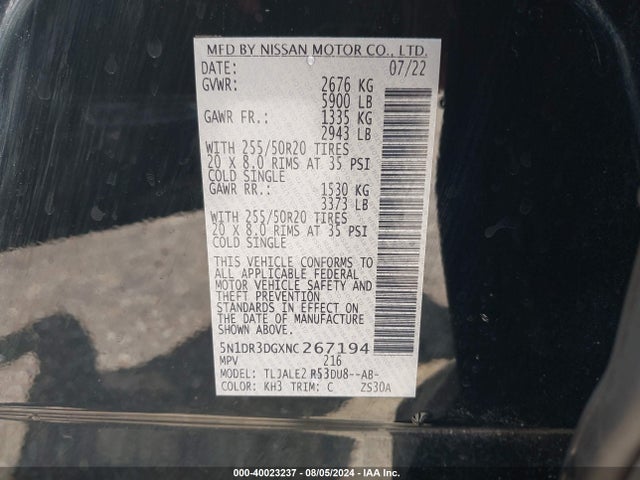 Nissan Pathfinder Platinum 2wd 2022 5N1DR3DGXNC267194 Image 9