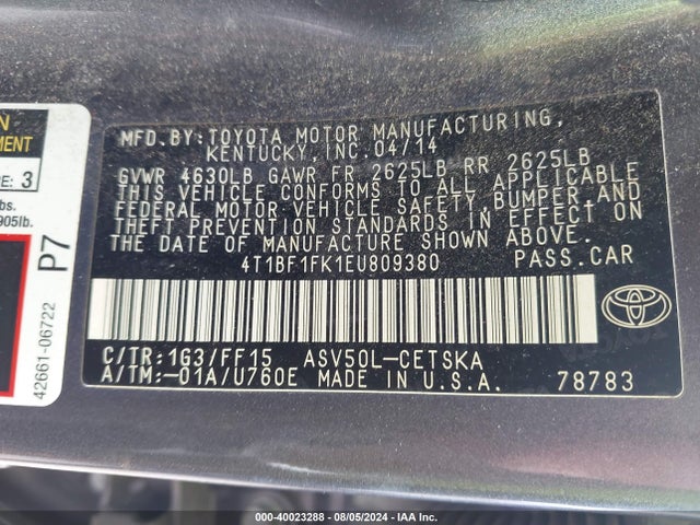 Toyota CAMRY SE 2014 4T1BF1FK1EU809380 Image 9