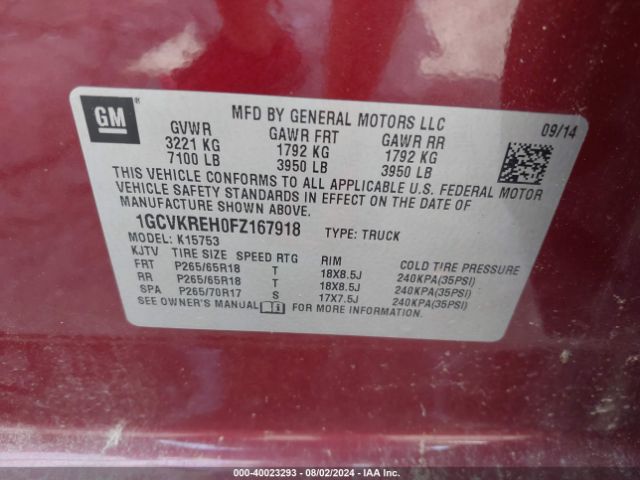 1GCVKREH0FZ167918 Chevrolet Silverado 1500 1lt