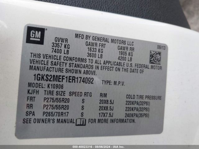1GKS2MEF1ER174092 GMC Yukon Xl 1500 Denali