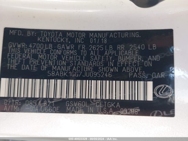 58ABK1GG7JU095246 Lexus ES 350