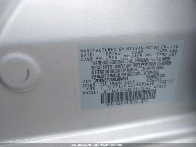 3N1CN8EV9ML864591 Nissan Versa Sv Xtronic Cvt