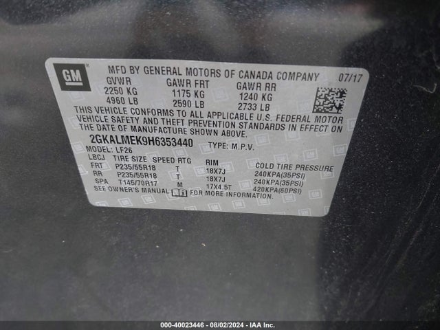 GMC Terrain Sle-1 2017 2GKALMEK9H6353440 Image 9
