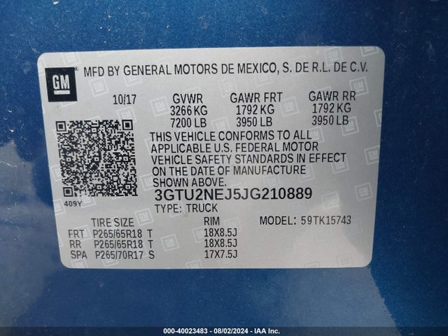GMC Sierra 1500 Slt 2018 3GTU2NEJ5JG210889 Image 9