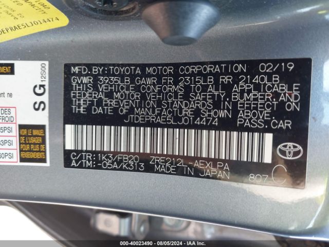 JTDEPRAE5LJ014474 Toyota COROLLA LE