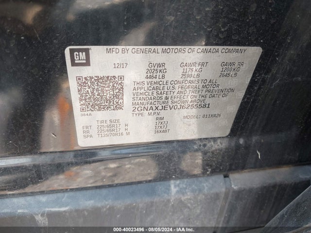Chevrolet EQUINOX LT 2018 2GNAXJEV0J6255581 Image 9