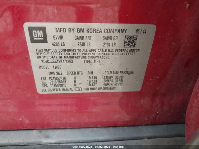 KL4CJCSB4EB774963 Buick Encore Leather