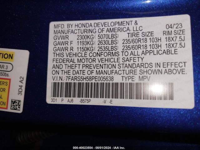 7FARS5H58PE005638 Honda Cr-v Hybrid Sport
