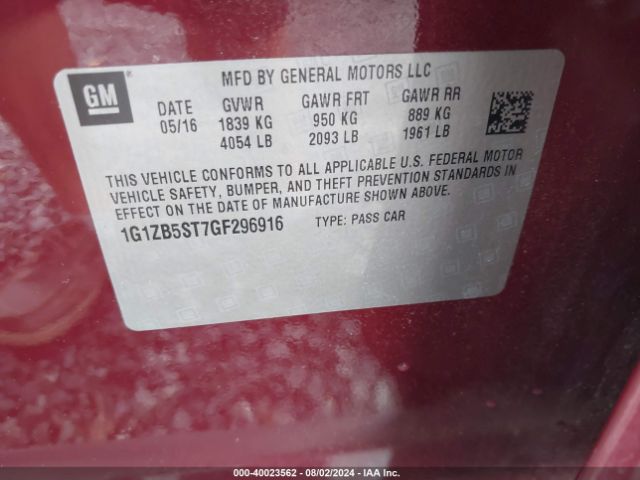 1G1ZB5ST7GF296916 Chevrolet MALIBU LS