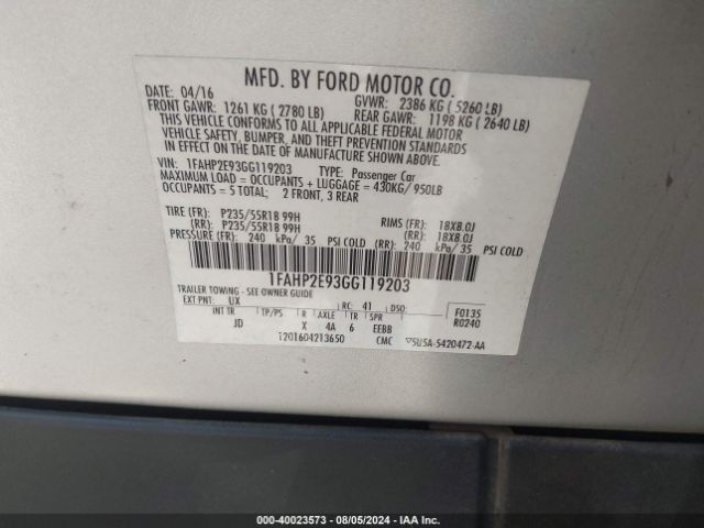 1FAHP2E93GG119203 Ford TAURUS SEL