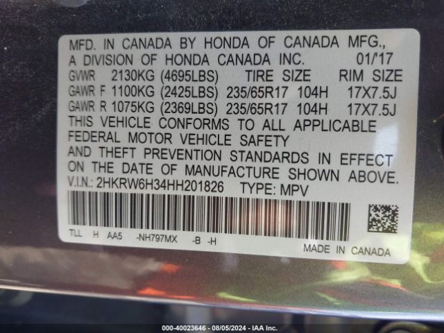 2HKRW6H34HH201826 Honda CR-V LX