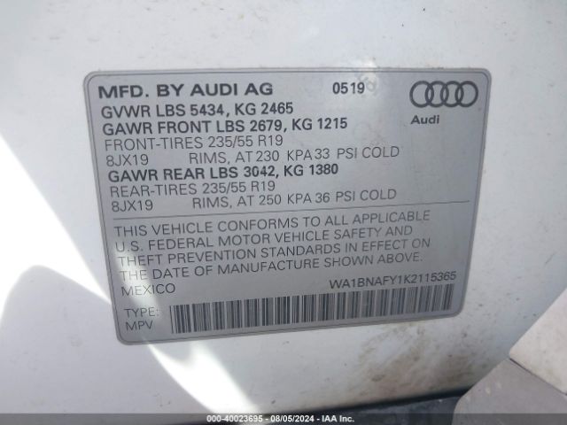 WA1BNAFY1K2115365 Audi Q5 45 Premium