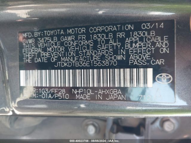 JTDKDTB36E1563870 Toyota Prius C Three