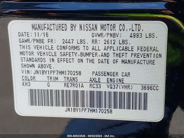 JN1BY1PP7HM170258 Infiniti Q70l 3.7