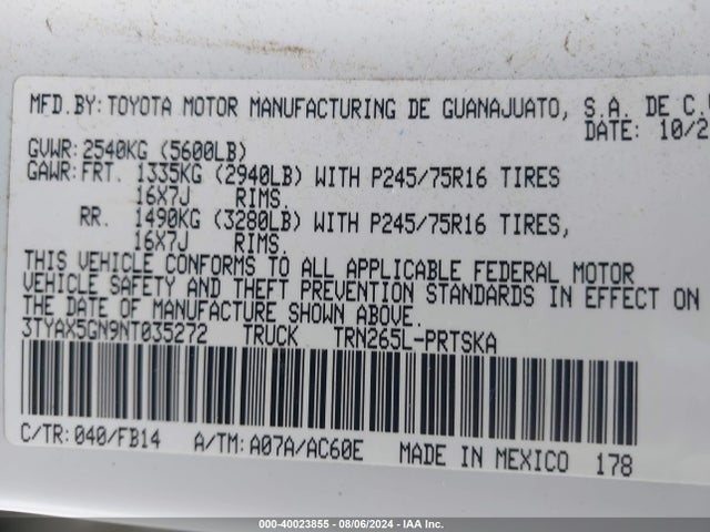 Toyota Tacoma Sr 2022 3TYAX5GN9NT035272 Image 9