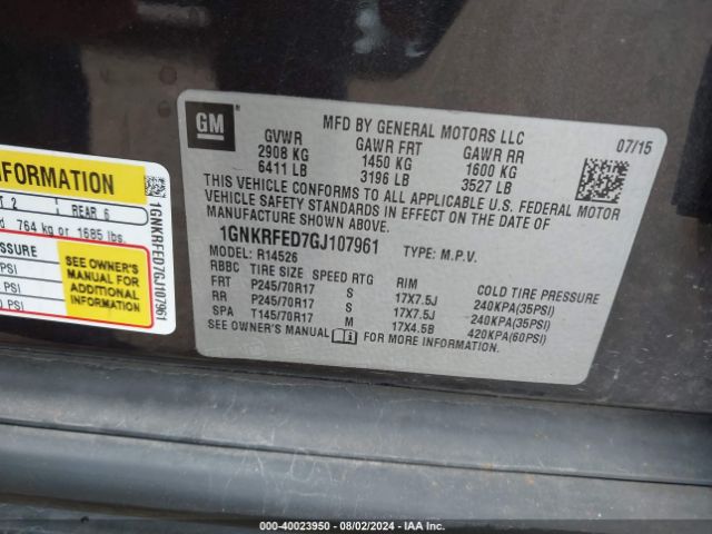 1GNKRFED7GJ107961 Chevrolet Traverse Ls
