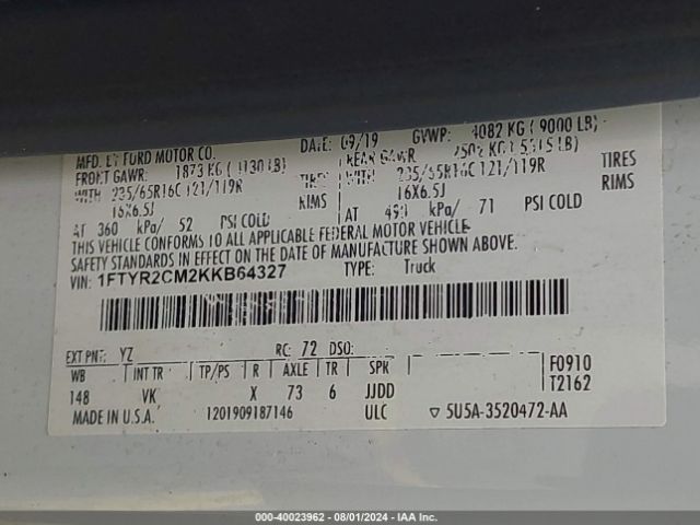 1FTYR2CM2KKB64327 Ford Transit-250