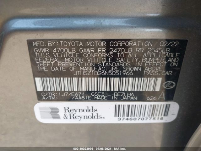 JTHSZ1B26N5051966 Lexus Is 350 F Sport