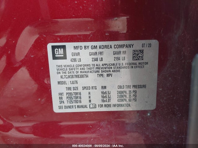 Chevrolet Trax Fwd Ls 2021 KL7CJKSB7MB308794 Image 9