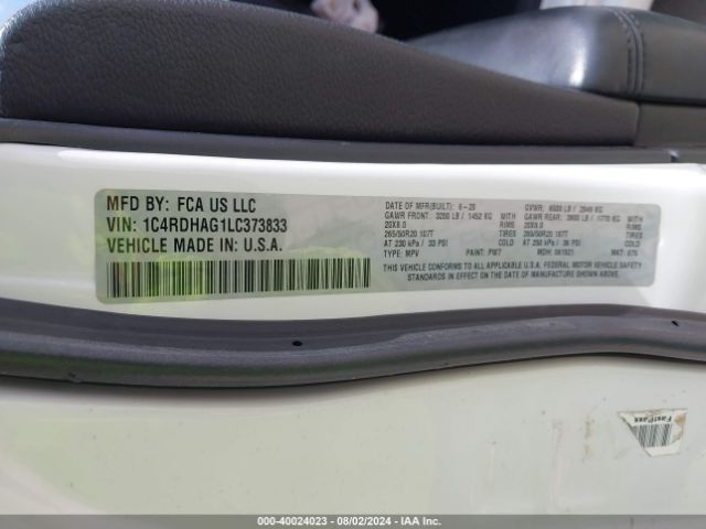 1C4RDHAG1LC373833 Dodge Durango Sxt Plus Rwd
