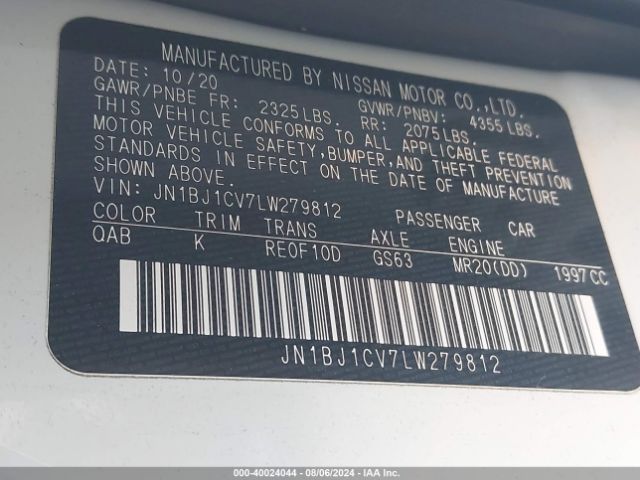 JN1BJ1CV7LW279812 Nissan Rogue Sport Sv Fwd Xtronic Cvt