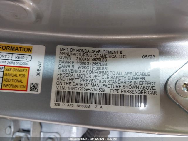 1HGCY2F59PA041589 Honda Accord Hybrid Sport