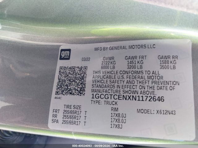 1GCGTCENXN1172646 Chevrolet Colorado 4wd  Short Box Lt