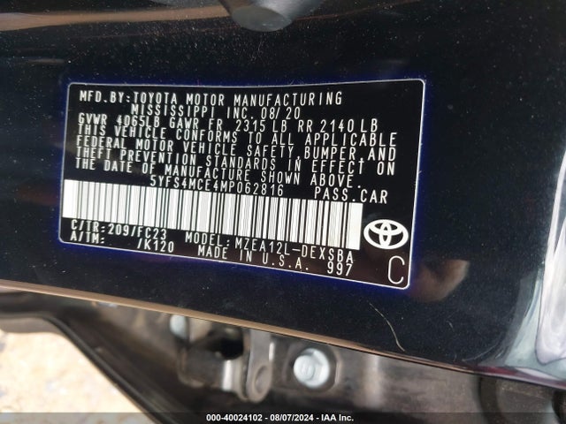 Toyota COROLLA SE 2021 5YFS4MCE4MP062816 Image 9