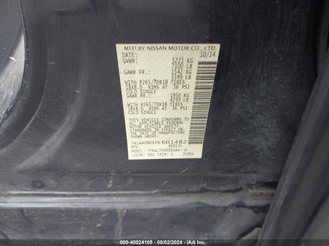 5N1AA0ND6FN601482 Nissan Armada Platinum/sl/sv