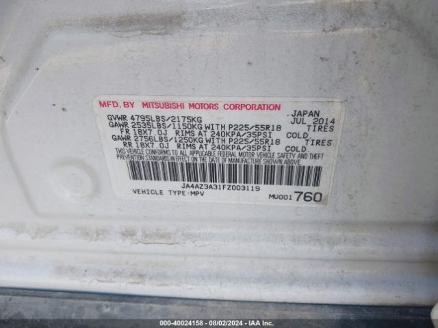 JA4AZ3A31FZ003119 Mitsubishi Outlander Se