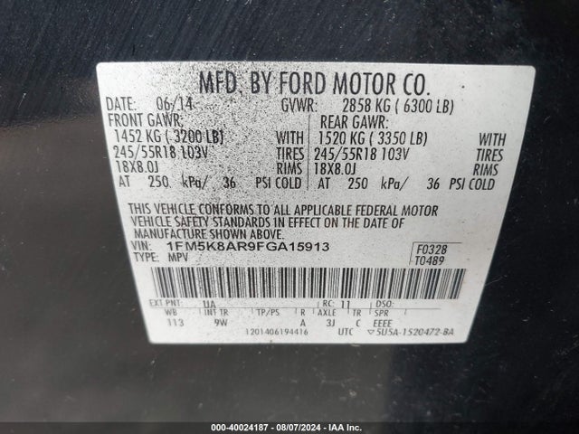 Ford Utility Police Interceptor 2015 1FM5K8AR9FGA15913 Image 9