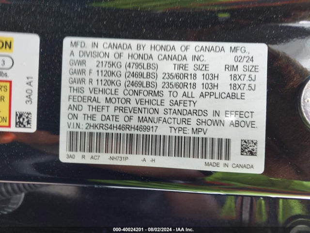 Honda Cr-v Ex Awd 2024 2HKRS4H46RH469917 Image 9