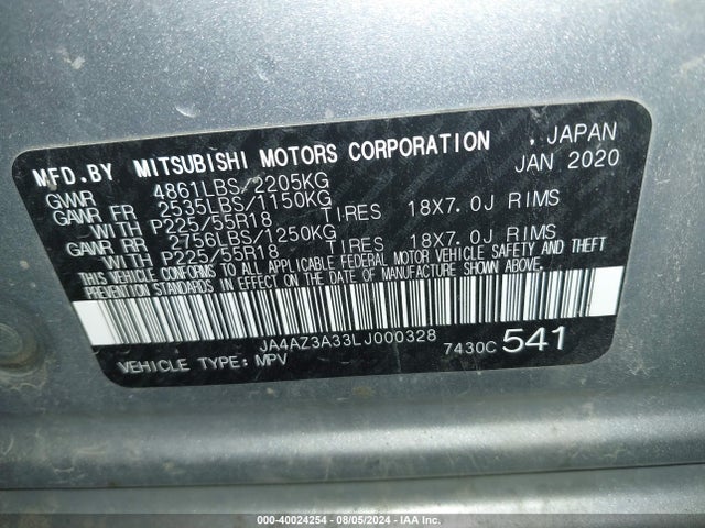 2020 MITSUBISHI OUTLANDER JA4AZ3A33LJ000328 Photo 8