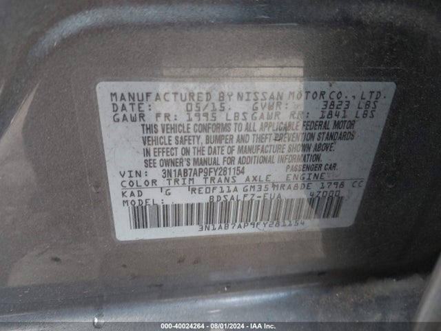 Nissan Sentra Fe+ S 2015 3N1AB7AP9FY281154 Image 9