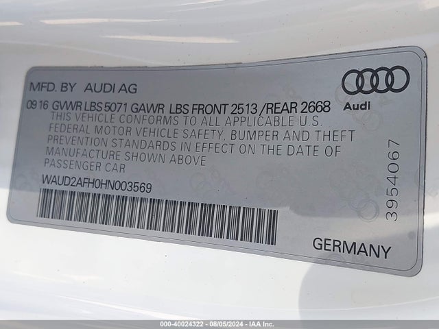 WAUD2AFH0HN003569 Audi A5 2.0t Sport