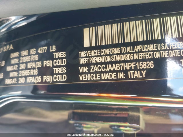 ZACCJAAB7HPF15826 Jeep Renegade Sport Fwd