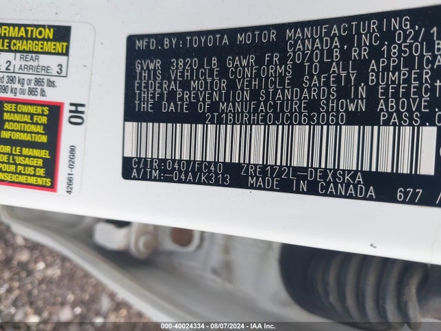 Toyota COROLLA SE 2018 2T1BURHE0JC063060 Image 9