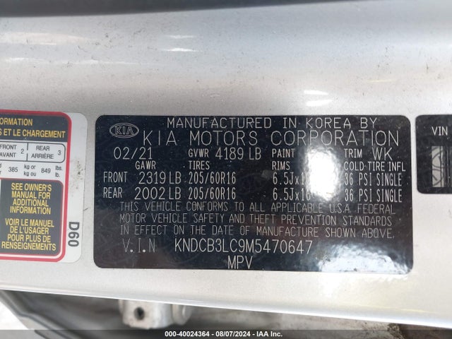 KIA Niro Lxs 2021 KNDCB3LC9M5470647 Image 9