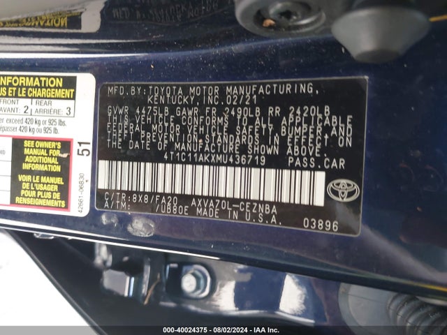 Toyota CAMRY LE 2021 4T1C11AKXMU436719 Image 9