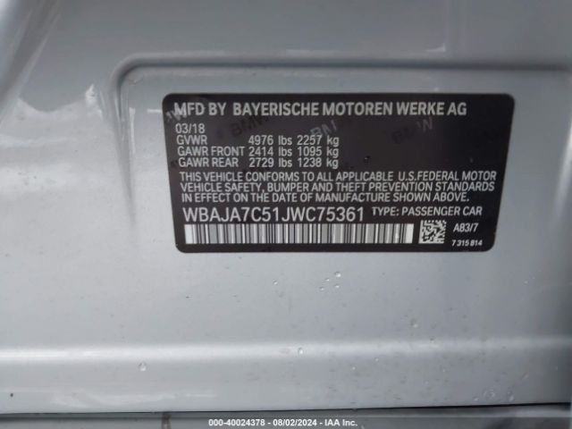 WBAJA7C51JWC75361 BMW 530i Xdrive